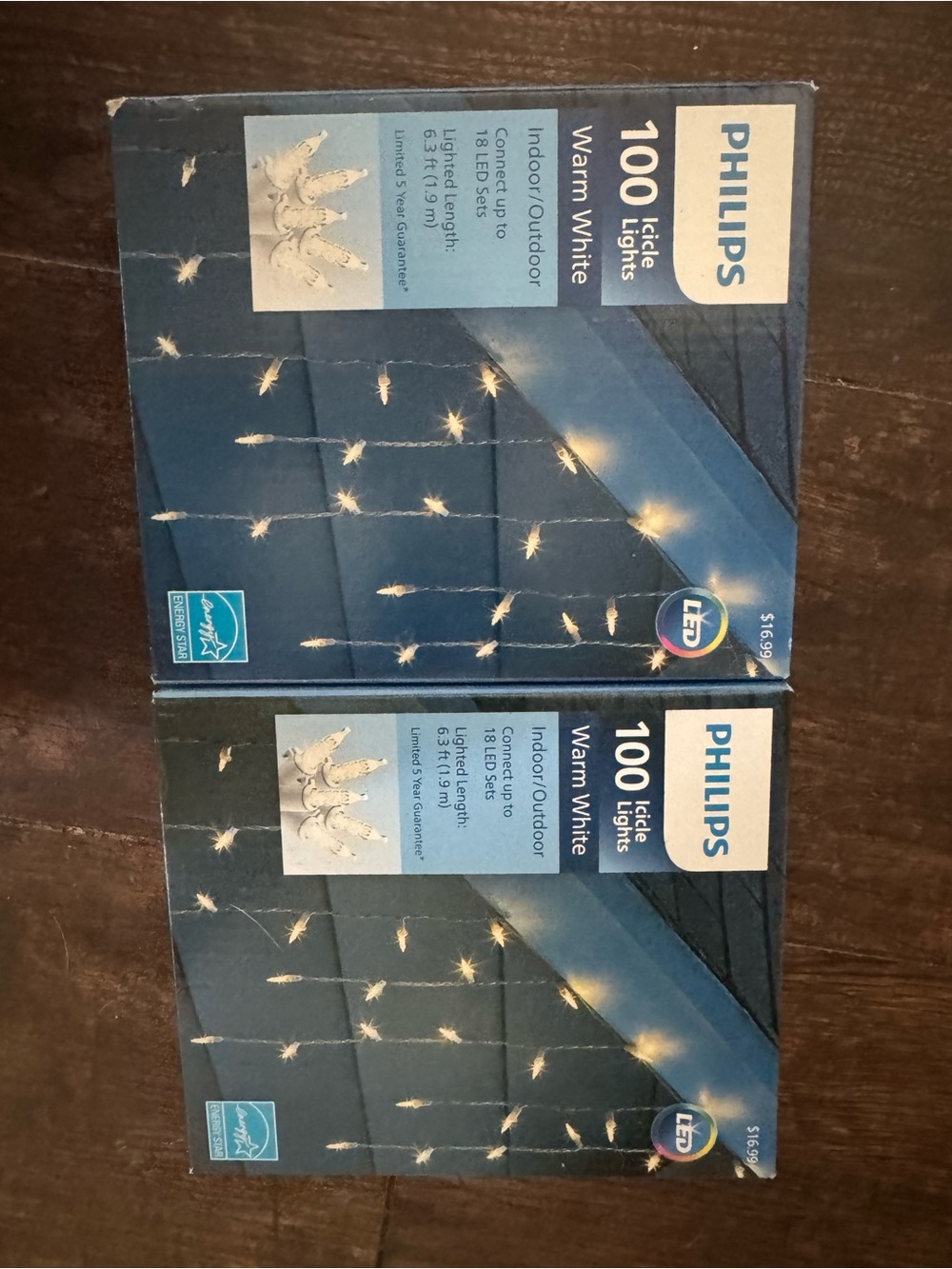 Philips Warm White LED Icicle Lights Blue Packaging (Pair)